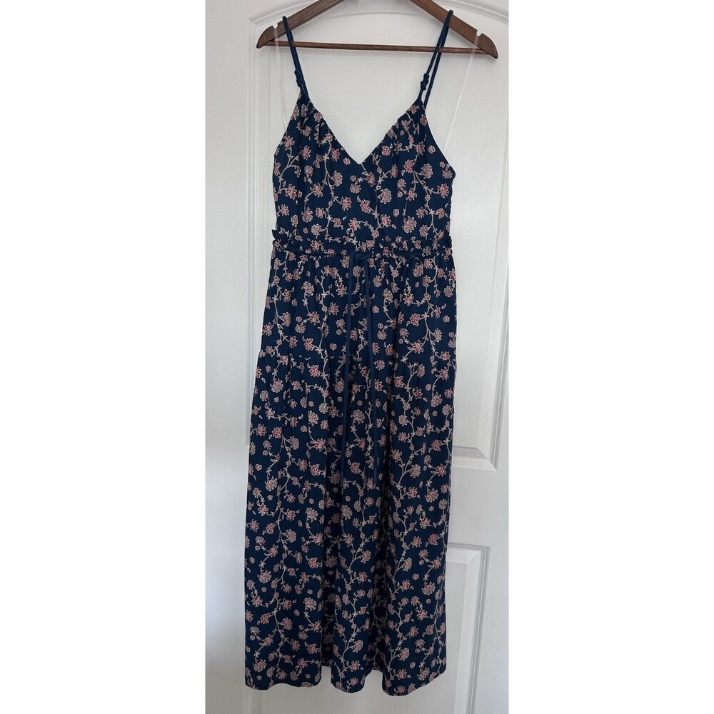 Future Collective Maxi Dress Medium Navy Floral Tie Waist Strappy Summer Boho - Picture 2 of 13